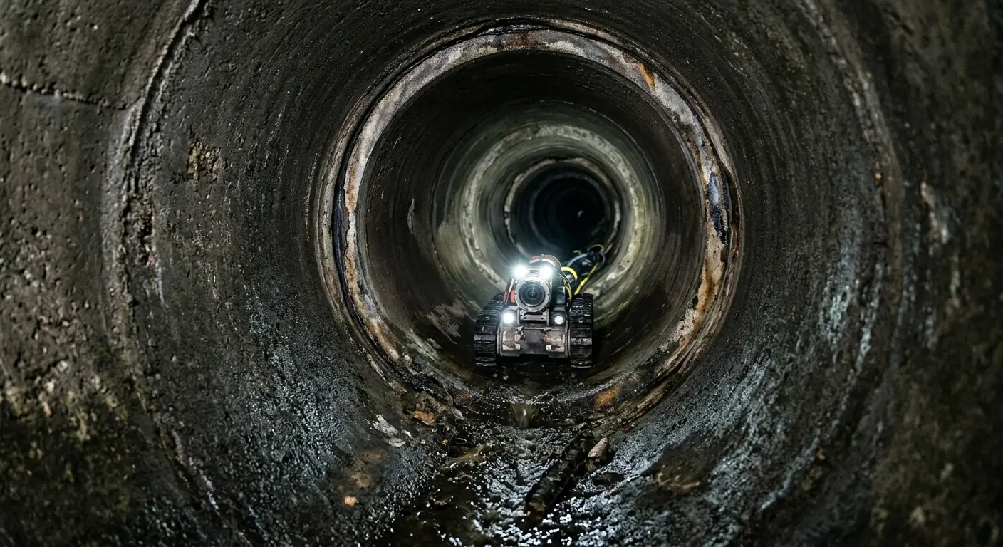 Robotic sewer camera inspecting pipe interior for Sewer Line Cleaning in East Cocalico